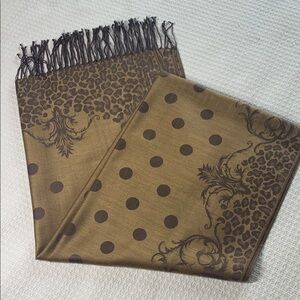 Polka dot and leopard print brown and tan scarf/ shawl  made in Italy